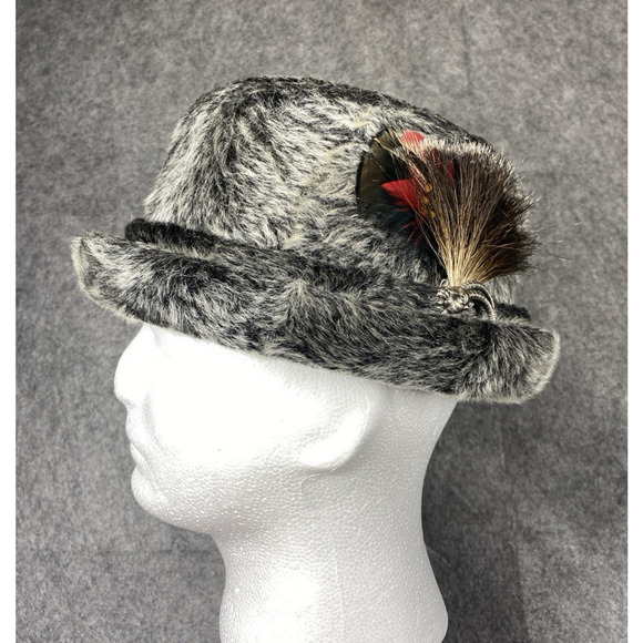 Stetson Hat Mens Grey Fedora Faux Fur Ear Flaps 1930s 40s German Hunting Pin - Picture 5 of 15